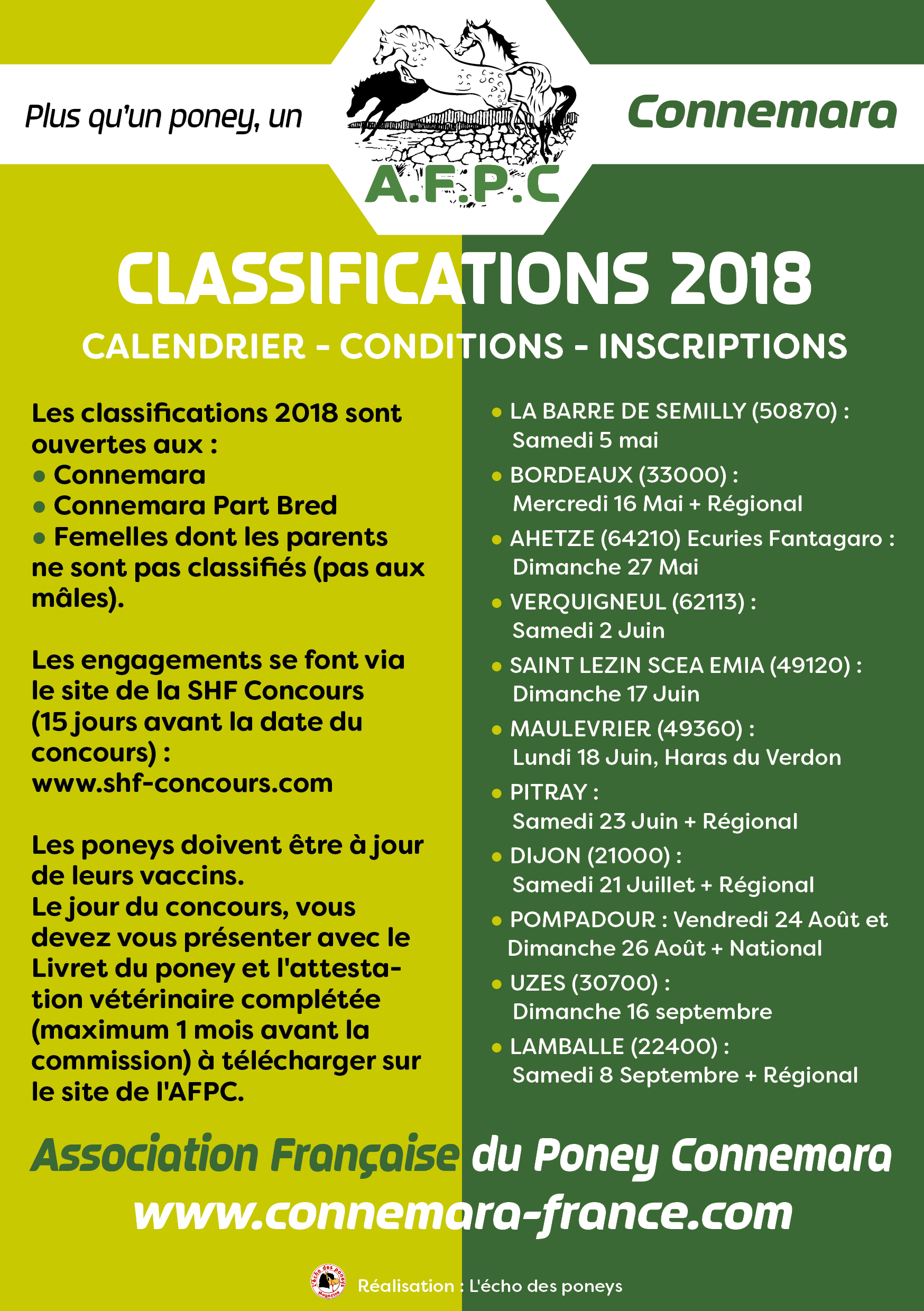 Calendrier des Classifications 2018